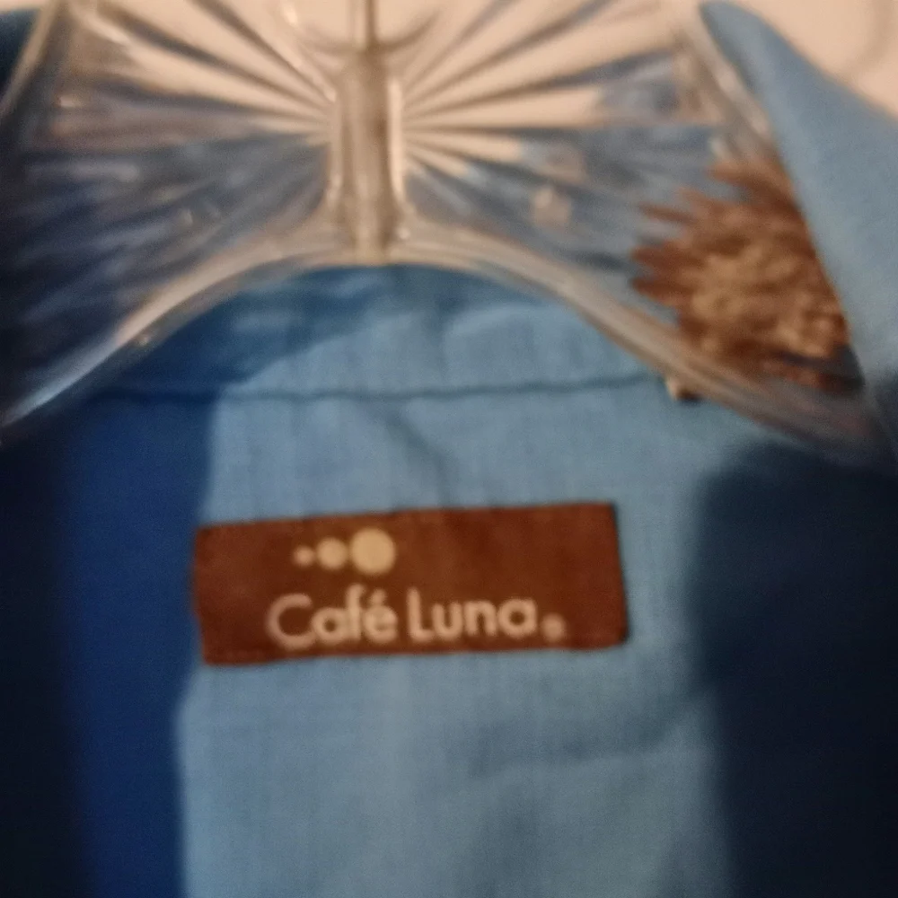 Cafe Luna Casual Short Sleeve‎ Shirt Vintage Look Blue Sz.Large